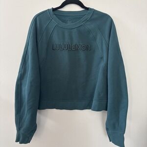 Lululemon Scuba Oversize Crew Crop Pullover Sweatshirt Womens L Green Wordmark
